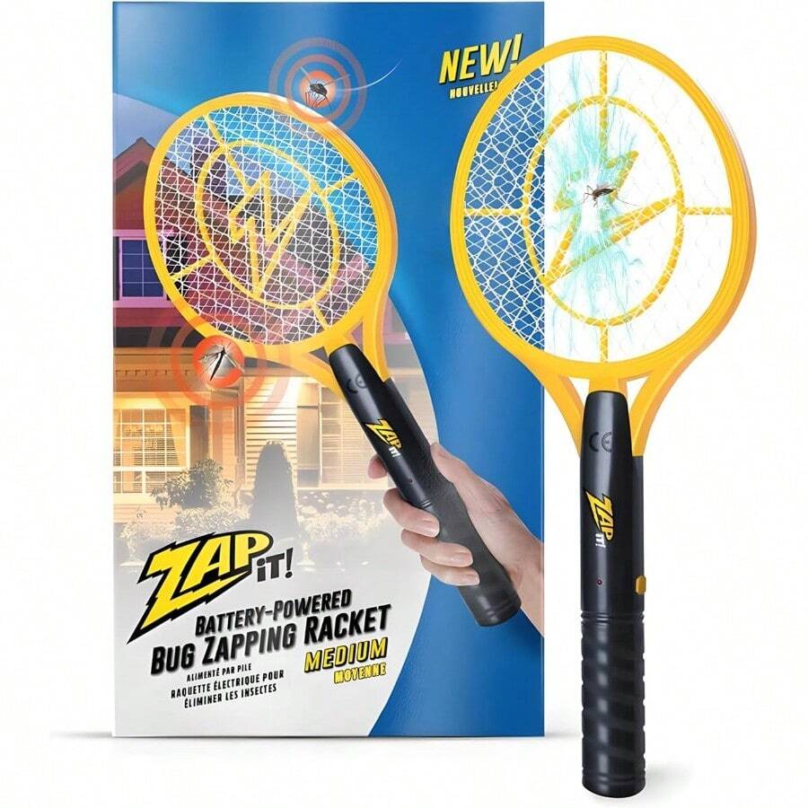 ZAP IT! Bug Zapper - Battery-Operated Mosquito Fly Swatter Killer and Bug Zapper Racket - 3 500 Volt LED Light for Tapping in The Dark - 2 x AA Batteries Included Medium - Amarillo - Ver 1