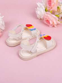 1双新款时尚彩色撞色蝴蝶结可爱休闲平底凉鞋，适合女婴和幼儿