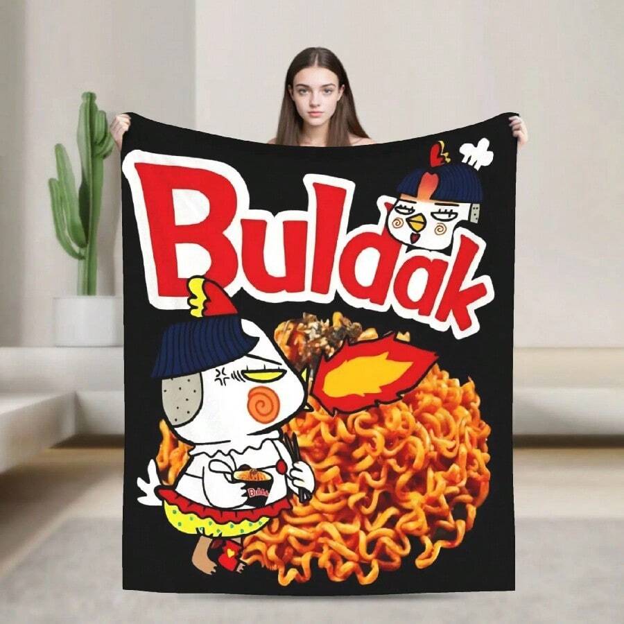 Spicy Chicken Noodles Buldak Hot Chicken Flavor Ramen Warm Soft Blanket Plush Throw Blanket Flannel Bedspread Sofa Bed Cover.Jpg - 白色 - 查看 1