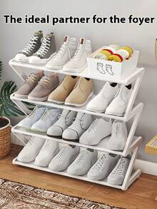 四层Z字形鞋架，塑料落地式储物架，多功能大容量储物架，易于组装的落地式收纳架，适用于客厅，无需工具，可堆叠，居家和宿舍必备，节省空间，适用于走廊、衣柜、客厅、卧室