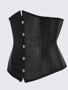 1pc Women's Solid Color Waist Belt, Satin Shaping Bustier, Waist Cinching Design, Smooth Satin Fabric, Suitable For Everyday And Formal Occasions - Black - View 2