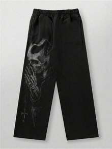 Men's Trousers, High Street Sweatpants, Jogging Sport Fitness Casual Pants, Straight And Loose Wide-Leg Pants, Long Pants - 黑色 - 查看 2