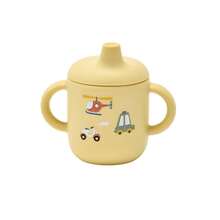 1个婴儿水杯，双把手设计，180毫升硅胶饮水训练杯，适合婴幼儿，彩虹图案，粉色杯身，可手洗和机洗