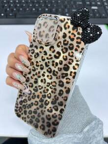 Fashion 3D Rhinestone Bow Leopard Print Phone Case, Suitable For IPhone 17/16/15/14/13/12 Pro Max/11, Stylish Shock-Resistant Back Cover - Black Diamond Bow - View 4