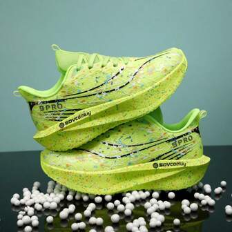 Lightweight Cushioned Carbon Plate Marathon Running Shoes, Breathable Durable Fitness Jogging Sneakers For Teenagers, Fashionable Gradient Color Casual Sports Shoes