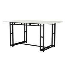 140x80cm Lightweight Luxury Dining Table (1-Pc), Metal Frame, Rectangular Dining Table, Modern Kitchen Table With Metal Legs For Dining Room/Living Room, Black Table Legs - Black and White - View 4