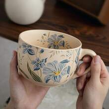 1pc Large Capacity Oatmeal Cup Ceramic Mug Elegant Milk Cup Breakfast Cup, Large Size