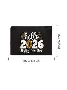 Hello 2026 Happy New Year Graphic With Golden Number 2026 Themed Cosmetic Bag Cosmetic Organizer,Toiletry Bag, Clutch Bag, Lightweight Foldable Storage Bag, Simple Shopping Bag,Desk Organiser,Clutch Travel Toiletry Organizer Bag,Suitable, For Women's Cosmetics Storage, Suitable For Personal Travel Cosmetics Storage - Multicolor - View 10