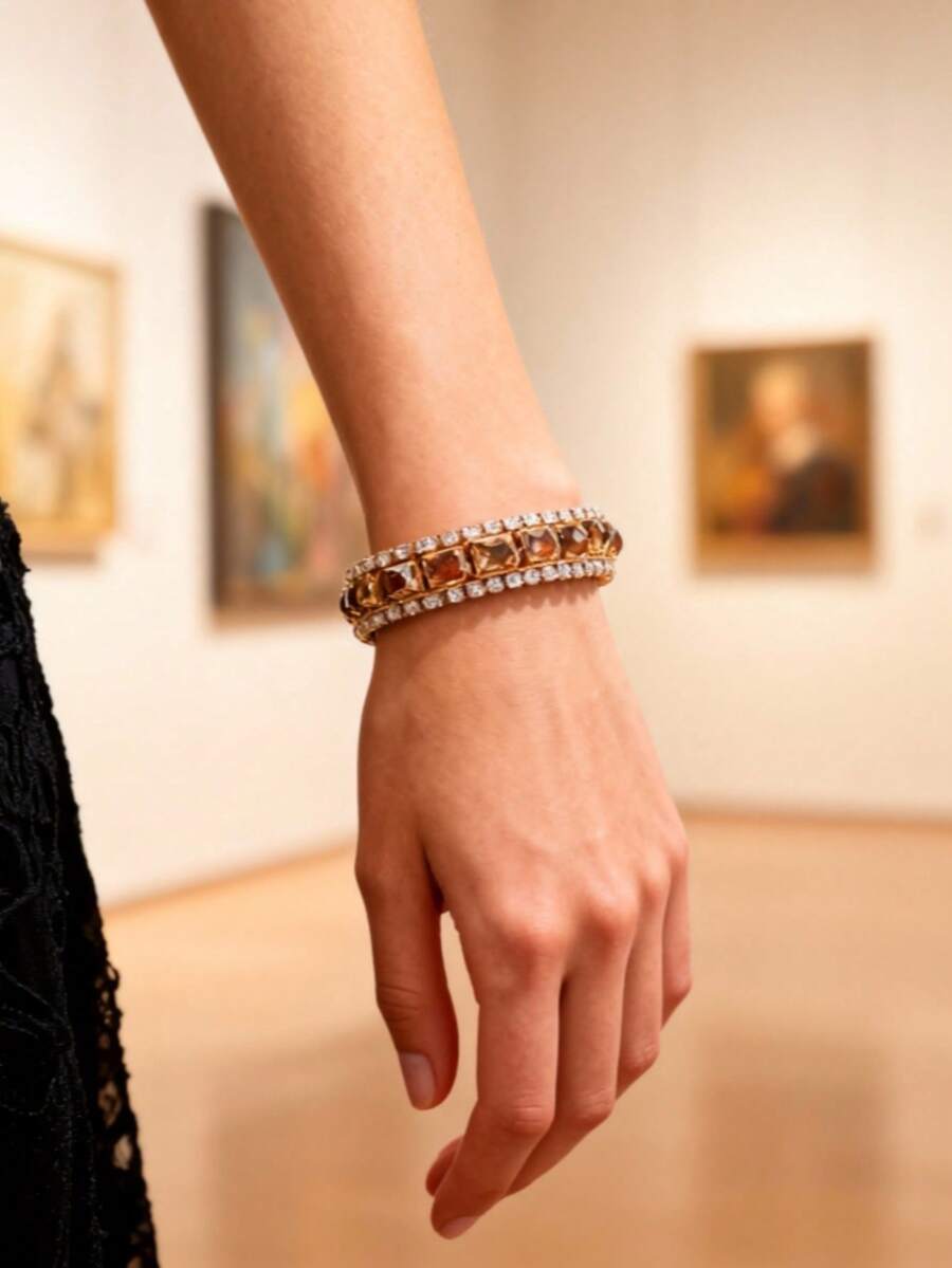 Rhinestone Decor Bracelet - Champagne - View 1
