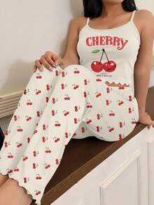 2pcs/Set Women Cartoon Print Camisole Top And Pants Pajama Set, Sleepwear - White - View 4