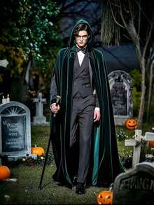 Capa de fantasia para festa de carnaval (1 peça), ideal para cosplay de Ceifador, perfeita para baile de máscaras, traje e adereço para apresentações de vampiros e magos. - Verde - Ver 3