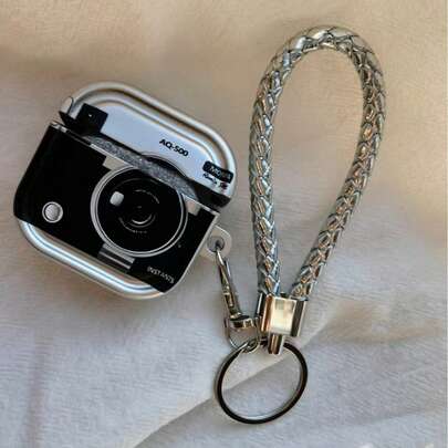 Ốp tai nghe chống sốc hình máy ảnh cổ điển 1 chiếc + dây đeo + hộp sạc tai nghe Bluetooth tương thích với Apple thế hệ 1/2/3/Pro/Pro 2, thiết kế sáng tạo, quà tặng sinh nhật.