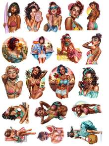 19Pcs Watercolor Blue Starry Sky Ball Girls Retro Beach Summer Stickers For Scrapbook Junk Journal Collage DIY Crafts Motorcycle Helmet Bicycle Desktop Phone Case - Multicolor - View 10