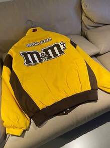 Unisex Sporty Color-Block Baseball Jacket - Lightweight Long-Sleeve Pilot Streetwear Coat - Yellow - View 6