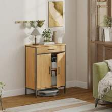 Badezimmerschrank, Zweistufige Regale, Große Schublade, Industrial Style, Eichenoptik - Khaki - View 7