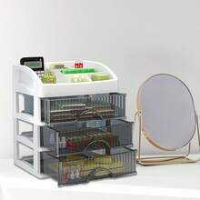 Multi-Tier Makeup Storage Box With Clear Top Tray & Semi-Transparent Drawers | 3 / 4 Drawer Vanity Organiser For Brushes, Lipsticks & Palettes | Stackable Cosmetic Display Unit - Multicolor - View 5
