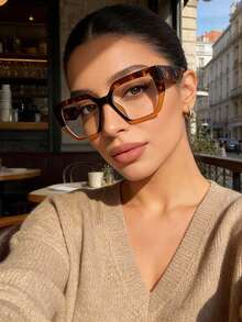 1副方形大框时尚眼镜，休闲百搭的女士眼镜，适合日常佩戴、上学、度假旅行、大学风格、夏季海滩配饰等场合，女士配饰 - 豹紋色 - 查看 2