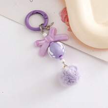 1pc Bow Tie Big Ear Plush Keychain, DIY Candy Color Beads & Pom Pom Phone Lanyard, With Cute Pendant, Minimalist Bag Accessory - Furry Balls + M & M's - View 9