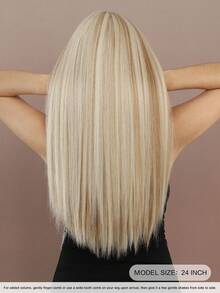 7JHH WIGS 24 Inch Long Straight Linen Blonde Wig For Women Mixed Brown Highlight, Gorgeous Fluffy Synthetic Wig With Bangs Natural Appearance Very Soft Synthetic Heat Resistant Fiber Hair, Beautiful Full Machine Hair Wig Suitable For Fashion Girls Daily,Anime Or Costume Cosplay Decoration,Music Festival Dance Party Street Wear Use, Mother's Day Gifts - 米色 - 查看 3