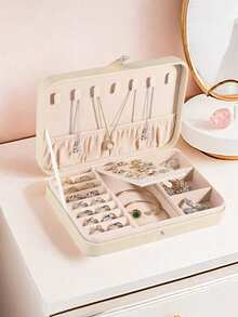 1pc Jewelry Storage Box, Multi-Layer Jewelry Box, Jewelry Organizer, Earring & Jewelry Case, Vanity, Bedroom Accessory, Home Organization, Room Decor, Gift For Women, Multi-Layer Pearl Jewelry Box, Dual-Layer PU Leather Jewelry Box For Rings, Earrings, Bracelets, Necklaces, Elegant Lockable Dual-Layer Jewelry Box, Room Decor - Multicolor - View 5