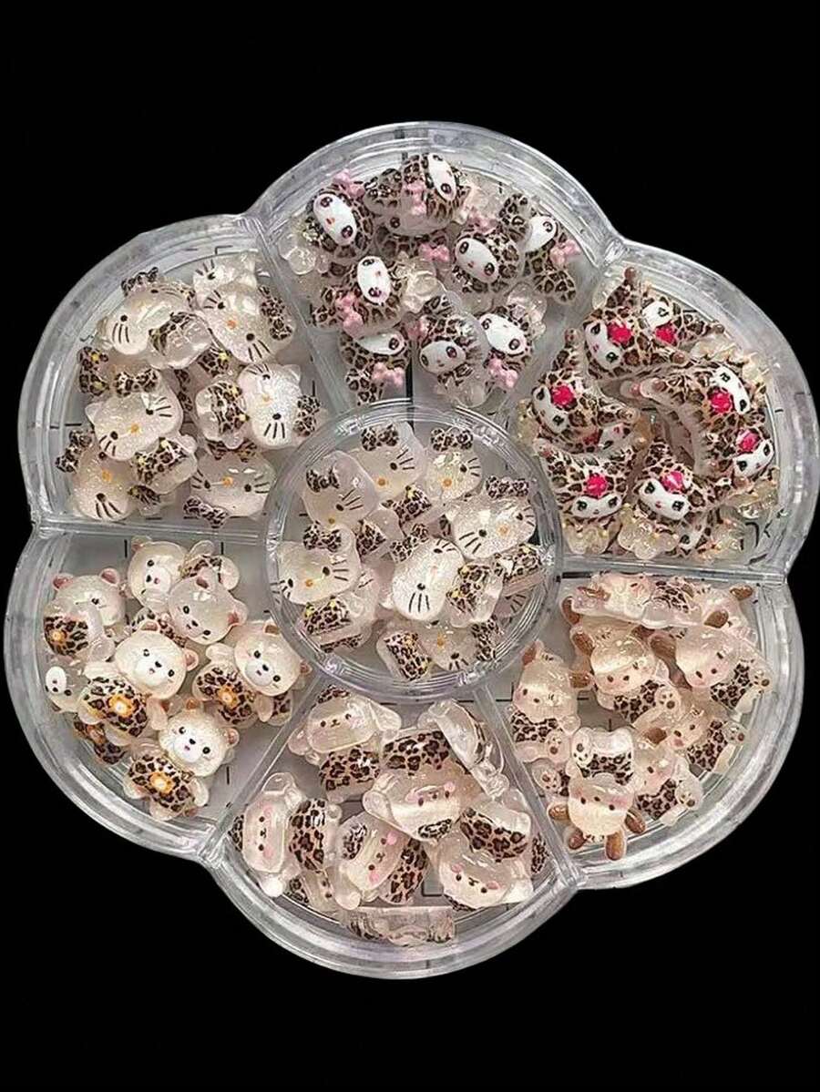 70个/盒卡通串珠饰品配件，适合饰品制作；可爱树脂动漫装饰品，可用于DIY美甲装饰