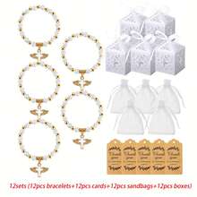 36pcs/18sets Beaded Bracelets, Including 18pcs Bracelets And 18pcs Organza Bags, Suitable As Gifts For Bridal Shower, First Communion, Birthday Party, Christening - Multicolor - View 7