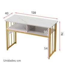 Mesa De Manicura 120cm Mármol Dorado Diseño Lujoso - Blanco - Ver 3