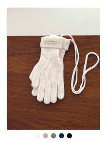 1 Pair Wool Knit Gloves, Warm Knitted Touchscreen Gloves For Women, Long Five-Finger Style, Non-Shedding, Autumn/Winter, Warm Knitted Gloves With Cord Halter, Touchscreen Cuff, Suitable For Cold Weather