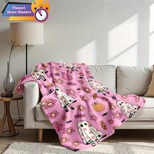 1 Piece Soft Flannel Blanket - Cute Ghost, Pumpkin, Bat, And Floral Patterns In Pink, Purple, Orange, White - All-Season Comfort Blanket Suitable Halloween,, Home, Office, Camping - Lightweight And Warm Bed Sheet, Sofa Cover, Decorative Bedding - Easy To Clean, Washable