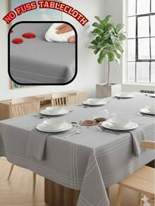 Mantel con aspecto de lino a rayas, resistente a las manchas, hecho en Turquía - 160 X 220 cm - Fácil cuidado y elegante decoración para comedor - Gris - Ver 1