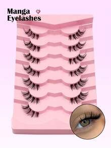 Asiteo 7 cặp mi giả kiểu hoạt hình nhọn, bóng mượt, bán trong suốt, thân mi mảnh, kéo dài ở khóe mắt ngoài, cong tự nhiên, có thể tái sử dụng, lựa chọn lý tưởng cho các cô gái. - Nửa lông mi - Xem 7