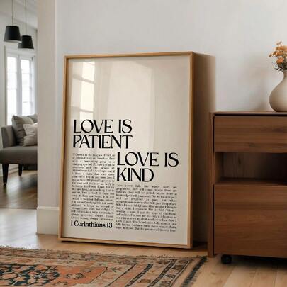1pc Vintage Poster Wall Art Decor, Featuring Bible Verse From 1 Corinthians 13, Christian Canvas Art, Unique And Imaginative Wall Aesthetics Suitable For Living Room And Bedroom, Unframed