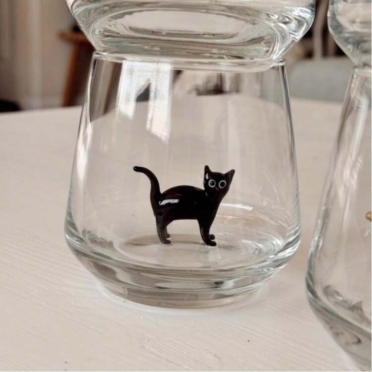 Tasse en verre façonnée à la main en forme de chat, bouteille d'eau en verre, tasse en verre, cadeau, fournitures pour animaux de compagnie, produits en verre, cadeau pour les amateurs de chats - Multicolore - Voir 8