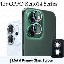 Alloy Black Metal Frame Camera Lens Tempered Glass Protector 1pc For Reno 14 / Reno 14 Pro Colorful Silver Metal Frame Easy & Quick Installation Camera Protection Spring Birthday Gift - Multicolor - View 1