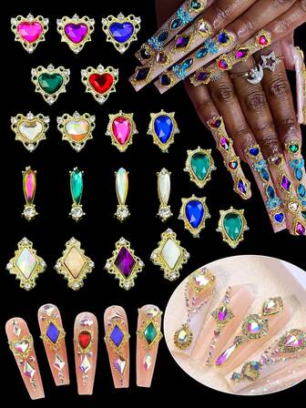 1 Bag 36 Pieces Multi-Shape Rhinestone Jewelry Nail Gem Nail Art Accessories DIY Nail Art Supplies For Women Fashion Nail Art Jewelry With Fragrance-Free Nail Decoration Accessories