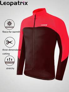 LEOPATRIX Men's Cycling Jacket, Warm Long Sleeve Fleece Cycling Jacket With 3 Rear Pockets, Winter - Black - View 2