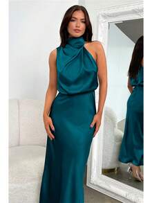Frühling und Sommer ärmelloses Kleid elegantes leichtes Abendkleid, Abschlussball Abendkleid, Valentinstag Date vielseitiges Kleid - Seeblau - Übersicht 5