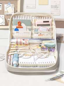 1个大容量铅笔盒，简约日式铅笔盒，多功能收纳袋，女士化妆包，洗漱包，学生文具袋，铅笔袋，背包