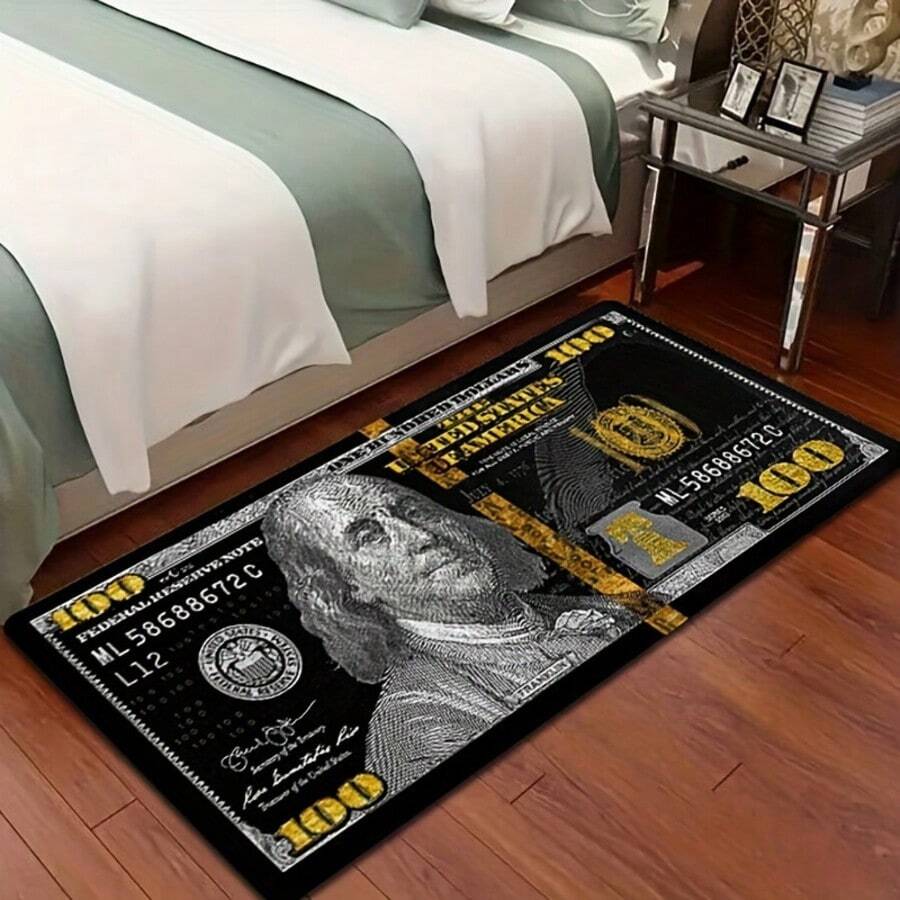 1 قطعة سجادة حمام مضادة للانزلاق بنمط ورقة الدولار، سجادة أرضية للحمام، سجادة غرفة النوم والمعيشة، سجادة ممر الحمام وغرفة النوم والشرفة، ديكور منزلي