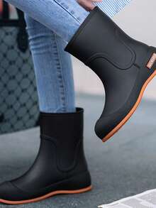 1 Pair Women's Short Rain Boots, Outdoor Work Fashion Shoes, Anti-Slip And Durable Rain Boots - Brown Base Black - View 2