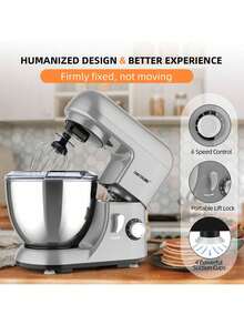 CHEFTRONIC 1pc 4L Tilt-Head Stand Mixer, 1300W 6-Speed + Pulse, Multi-Function Kitchen Stand Mixer With Dough Hook, Whisk, Food Mixing Paddle And Butter Paddle