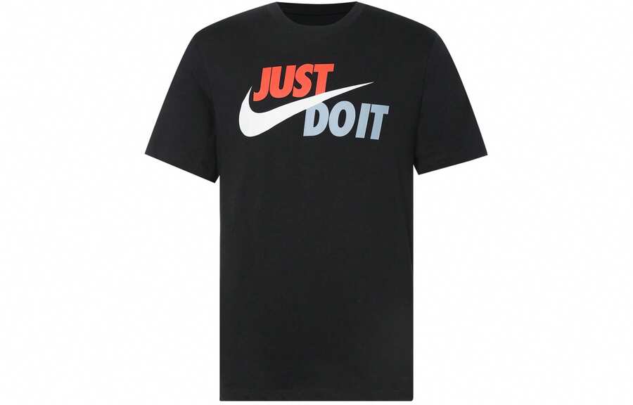 Nike Sportswear Just Do It Retro American Style Letter Breathable Print Crew Neck Short Sleeve T-Shirt, Black & Red - 黑色 - 查看 1