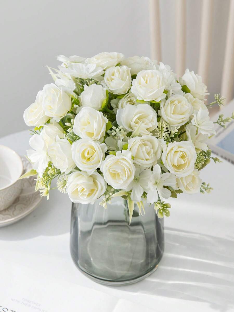 1/3/80件套人造玫瑰绣球花环套装,适用于婚礼、家居、房间、餐桌、节日装饰、新娘捧花、户外花园DIY礼物、丝绸玫瑰、婚礼装饰、情人节礼物、洛里节装饰 - 白色 - 查看 1