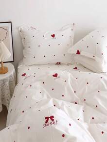 Conjunto de capa de edredom Sweet Heart, branco, 3 peças, incluindo 1 capa de edredom e 2 fronhas, ultramacia, respirável e elegante.