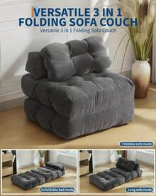 Einzelnes Klappsofa mit Polyurethan-Polsterung und 10 mm starkem Cord-Tufting, tragbarer und bequemer Bodensessel für Wohn- oder Schlafzimmer - Dunkelgrau - Übersicht 4