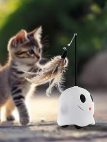 New Intelligent Cat Teaser Toy, Slouchy Person Cat Toy With Feather, Self-Entertaining Cat Toy To Stimulate Chasing Fun, Made Of Durable Material, Automatically Turns 360° To Avoid Obstacles