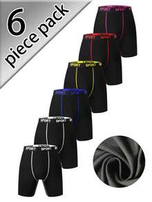 送给男士和男友的礼物 - 6条装男士平角内裤，柔软弹力运动内裤，适合日常和健身穿着 - 彩色 - 查看 1