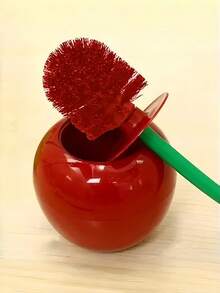 1 Set Cherry-Shaped Toilet Brush & Holder - Durable Plastic Material, Space-Saving Design, Green Handle With Red Bristles, Efficient Bathroom Cleaning Bathroom Accessories Bathroom Tools - Multicolor - View 7