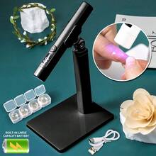 UV LED美甲灯，迷你UV美甲灯，便携式美甲烘干机，立式美甲灯，专业迷你UV美甲烘干灯带支架和法式印章（粉色、白色、黑色、紫色、蓝色），情人节礼物 - 彩色 - 查看 14