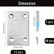 12pcs Square Flat Corner Pieces, Metal Flat Straight Angle Repair Plates, Stainless Steel Metal Flat Straight Angle Brackets